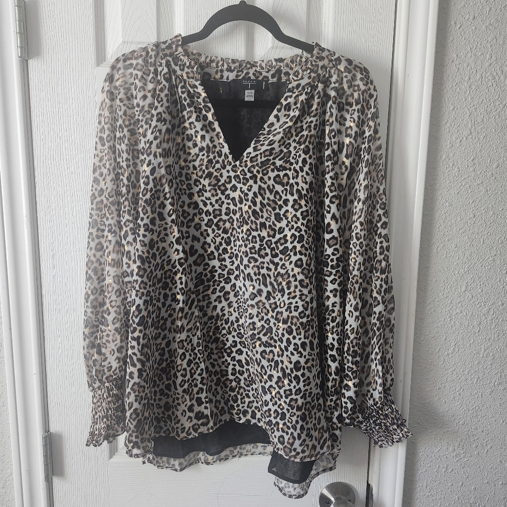 Tahari Woman Leopard Print Blouse 1X